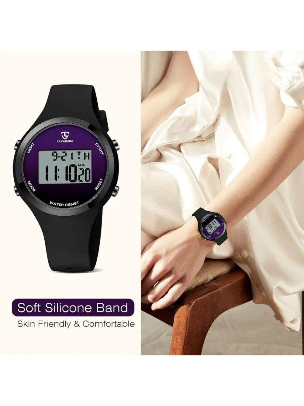 Women's Black Purple Quartz Chronograph Waterproof Outdoor Sport Digital Watch